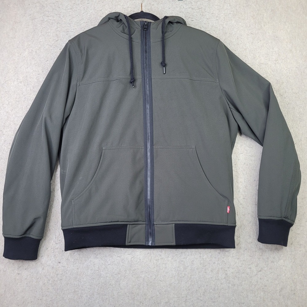 LEVI'S Soft Shell Sherpa Lined Olive Green Zipper Hoodie Bomber Jacket Size L